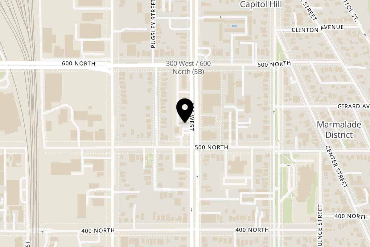 Map showing the location of Tuk Tuks Marmalade on 535 N 300 W Unit H103 in Salt Lake City
